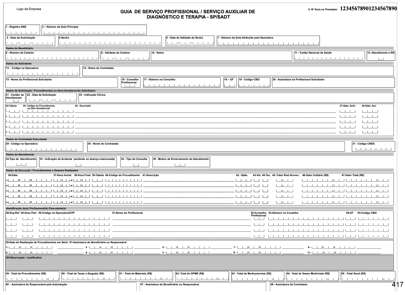 Imagem de formulário de guias médicas