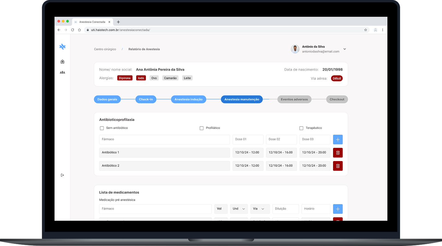 Um Macbook com o sistema anestesia conectada aberto